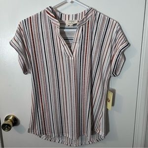 Bohemian Striped V Neck Loose Fit Multicolored Blouse